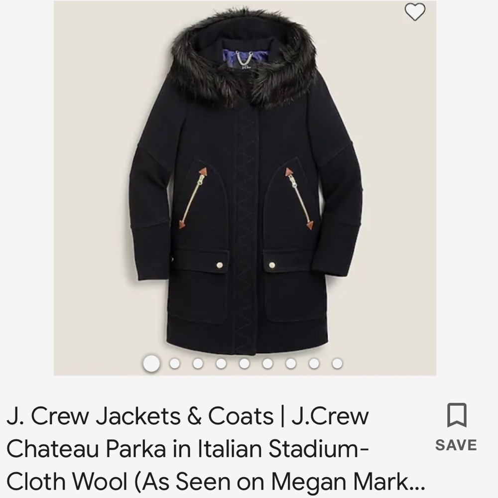 J. Crew Black Chateau Coat with Fur Trim